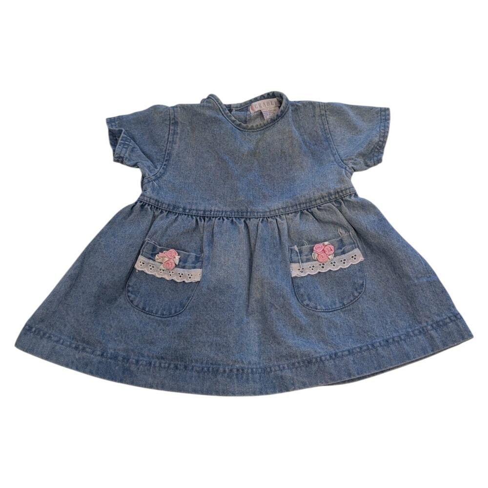90s Youth Flowery Denim BabyDoll Dress